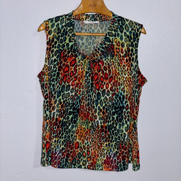 Jones Studio 1X Multicolor Animal Print Blouse Top Sleeveless Career Plus - Picture 1 of 5